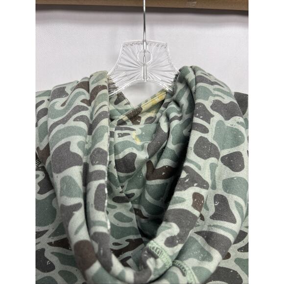 Burlebo Hoodie Mens Size Medium Green Retro Duck Camo Fleece Pullover - Picture 7 of 12